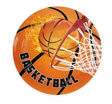 TALERZYKI JEDNORAZOWE BASKETBALL KOSZYKÓWKA 24 SZT HAPPY BIRTHDAY DUŻE 23CM