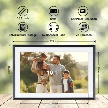 Цифровая фоторамка 10,1 дюйма Wi-Fi 1280x800 32+32 ГБ черная