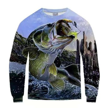 BLUZA MĘSKA NADRUK 3D DLA WĘDKARZA NIEBIESKA - S