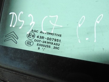 CITROEN DS3 09-14 SKLO (OKNO) RYCHLA DVEŘE PRAVÝ PŘEDNÍ NR 9