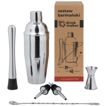 Барменский набор для напитков 6 предметов Шейкер 750 мл Muddler Jigger Pourer Spoon