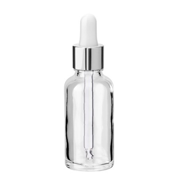 Butelka szklana bezbarwna 30 ml z pipetą srebrną