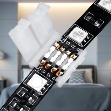 РАЗЪЕМ ДЛЯ СВЕТОДИОДНОЙ ЛЕНТЫ RGB RGBW 10 мм 4-КОНТАКТНЫЙ ПРЯМОЙ БЫСТРОРАЗЪЕМНЫЙ РАЗЪЕМ БЕЗ ПАЙКИ