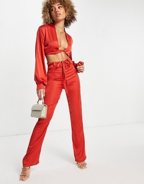 Femme Luxe Czerwone satynowe spodnie M