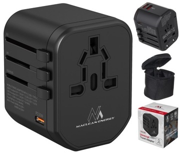 Przejściówka podróżna adapter gniazdo EU US AUS UK 2x USB 1x USB-C PD 20W