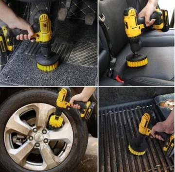 3szt SZCZOTKA SZCZOTKI NYLONOWE NA WIERTARKĘ DO CZYSZCZENIA FELG DYWANIKÓW