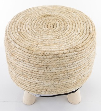 Деревянный табурет-пуф, стул из плетеной травы