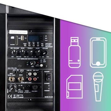 Колонка с УКВ микрофонами, аккумулятор 500Вт, чехол