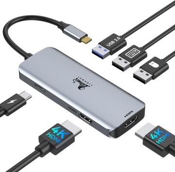 HUB USB C 6 W 2xUSB 2xHDMI 4K 1xUSB 3.0 PORT C 100 W Lionwei