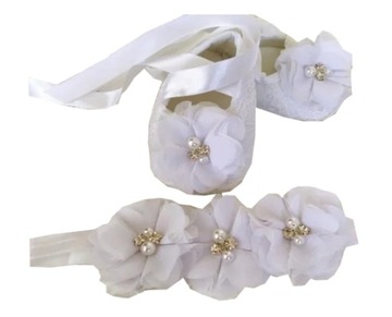 BUTY BUCIKI 9,5 10 cm R. 16 17 OPASKA kwiatki chrzest