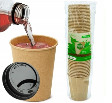 100x KUBKI PAPIEROWE KRAFT 250ML WIECZKO CZARNE