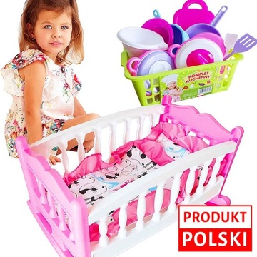ZESTAW DUŻA KOŁYSKA DLA LALEK + DUŻE GARNUSZKI