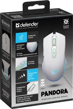 Mysz bezprzewodowa Defender PANDORA GM-502 optyczna 3200dpi biała RGB AKUMU