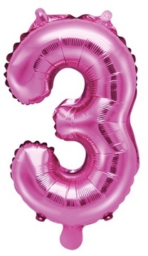 BALON FOLIOWY RÓŻOWY CYFRA 3 URODZINY 35 CM