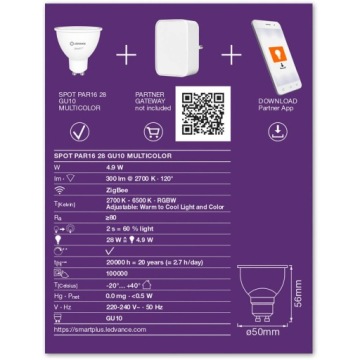 Светодиодная лампа GU10 4,9 Вт RGB SMART+ ZigBee LEDVANCE