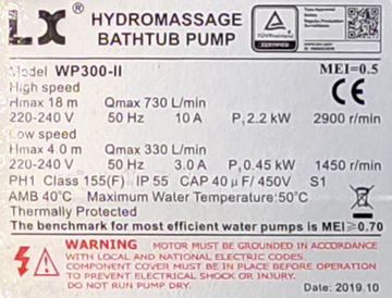 Водяной насос для СПА-ванн PW-012|WP-300|2200W