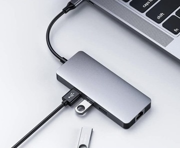 АДАПТЕР-ХАБ 9 В 1 USB HDMI 4K RJ45 SD/TF PD для ноутбука USB-C / Thunderbolt 3