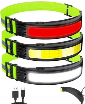 Czołówka LED COB 350Lm akumulator 1200mAh odblask latarka czołowa USB-C