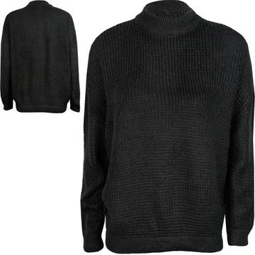 Topshop Luźny Kobiecy Czarny Waflowy Sweter Damski Półgolf Oversize 42