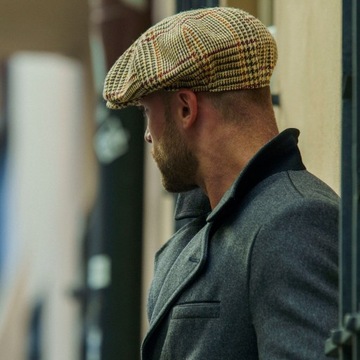 MĘSKI KASZKIET PEAKY BEŻOWY HARRIS TWEED ZIMOWY WIOSENNY JESIENNY 60 CM XL