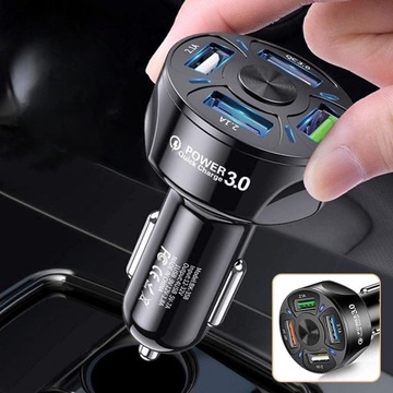 Ładowarka do AUTA 4x USB PD QC 3.0 do Telefonu + Kabel SZYBKIE ŁADOWANIE