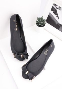 CZARNE BALERINKI DAMSKIE MELISKIE GUMOWE PŁASKIE