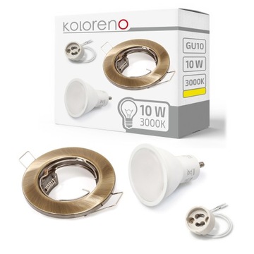 ZESTAW OPRAWA HALOGENOWA STAŁA MOSIĄDZ + ŻARÓWKA LED 10W + GU10 3000K