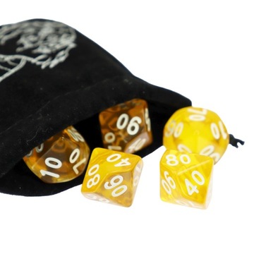 ZESTAW 25 KOSTEK K10 RPG ŻÓŁTA TRANSPARENTNA KOŚĆ DZIESIĘCIOŚCIENNA 00-90