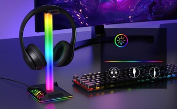 подставка, держатель для наушников, RGB-подсветка, 2 зарядные устройства USB