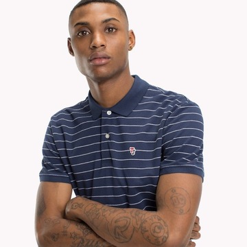 TOMMY HILFIGER GRANATOWA KOSZULKA POLO PASKI (L)