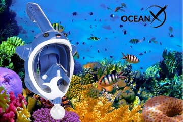Maska Pełnotwarzowa Do Nurkowania Snorkelingu Dla Dzieci WIELORYB XS OceanX