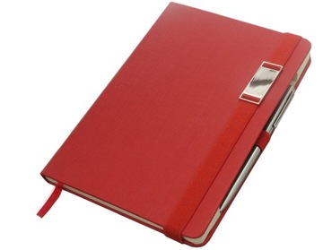 ELEGANCKI NOTES A5 W KRATKĘ Z DŁUGOPISEM CZERWONY