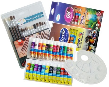 FARBY 24x12ml ZESTAW OLEJNE AKRYLOWE PALETA PEDZLE