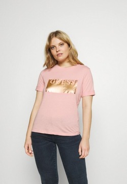 GUESS T-SHIRT DAMSKI BŁYSZCZĄCY LOGO RÓŻ M 0A4F6*