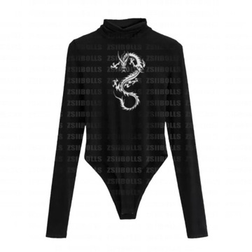 Women Long Sleeve Sexy print Bodysuit Top goth clo