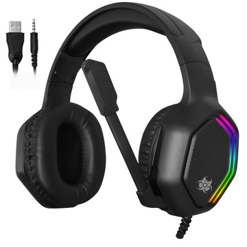 SŁUCHAWKI GAMINGOWE NASZUSZNE Z MIKROFONEM PRZEWODOWE RGB DLA GRACZY JACK