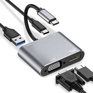 КОНЦЕНТР USB-C АДАПТЕР HDMI 4k VGA USB 3.0 PD