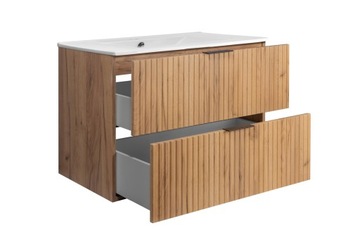 Шкафчик для ванной комнаты навесной с умывальником, Дуб, 80 стоек, ФРОНТАЛЬНЫЕ фасады