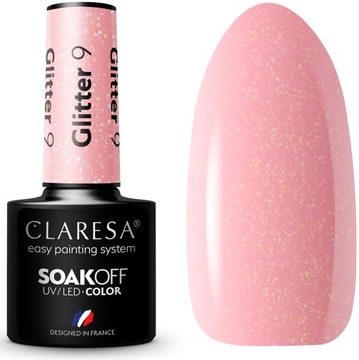 Claresa Lakier Hybrydowy do paznokci GLITTER 9 ze złotymi drobinkami