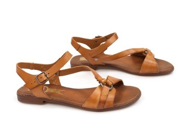 Brązowe sandały damskie Lemar płaskie Skórzane rzymianki sandałki Komfort