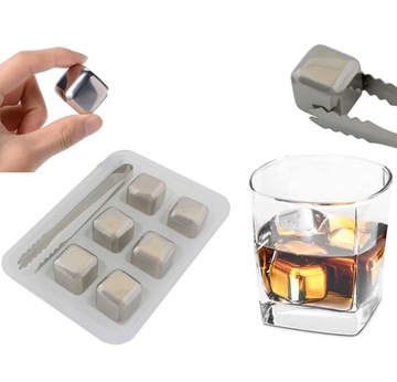 KOSTKI LODU STALOWE METALOWE CHŁODZĄCE DO WHISKY DRINKÓW 6 KOSTEK AG548D