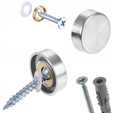 MOCOWANIE LUSTRA SZKŁA ZESTAW ZAŚLEPKI MASKOWNICE WKRĘTY INOX 16MM 4SZT