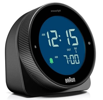 CZARNY OKRĄGŁY PODŚWIETLANY BUDZIK ELEKTRONICZNY BRAUN BC24B-RC DCF77 ALARM
