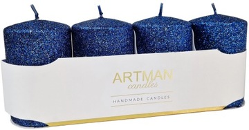 BROKATOWE ŚWIECE granat 4-PACK ARTMAN 9cm ŚWIECZKA
