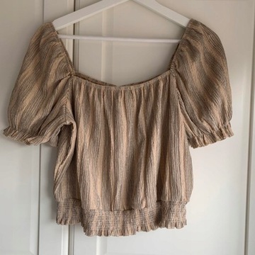 Kreszowana Bluzka Top bufiastym rękawem H&M r.XL