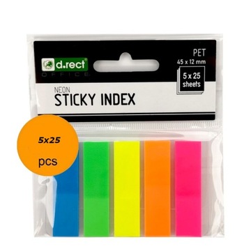 ZAKŁADKI INDEKSUJĄCE NEON 5x25szt 45x12mm ZESTAW