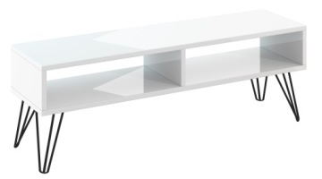 Szafka RTV 110 cm biały połysk loft metalowe nogi