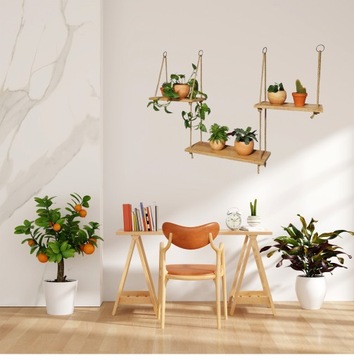 Подвесные полки на веревочках и веревках, дуб золотой.