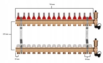 Rozdzielacz do podłogówki mosiężny 15 + POMPA WILO + SKRZYNKA NATYNKOWA
