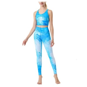Женский костюм для йоги, 2 шт., быстросохнущий спортивный жилет с принтом, штаны для фитнеса и йоги